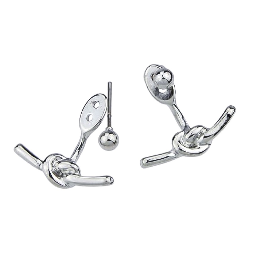 2/$20!  Silver Studs w/Love Knot Jacket Earrings - Picture 4 of 8